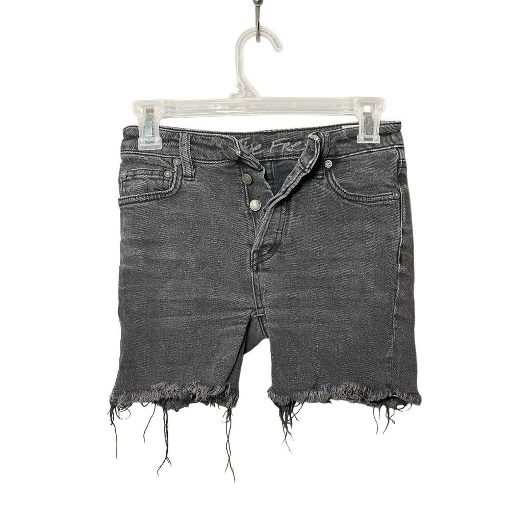 We The Free People Frayed Denim Shorts Distressed Faded Black Button Fly Size 24